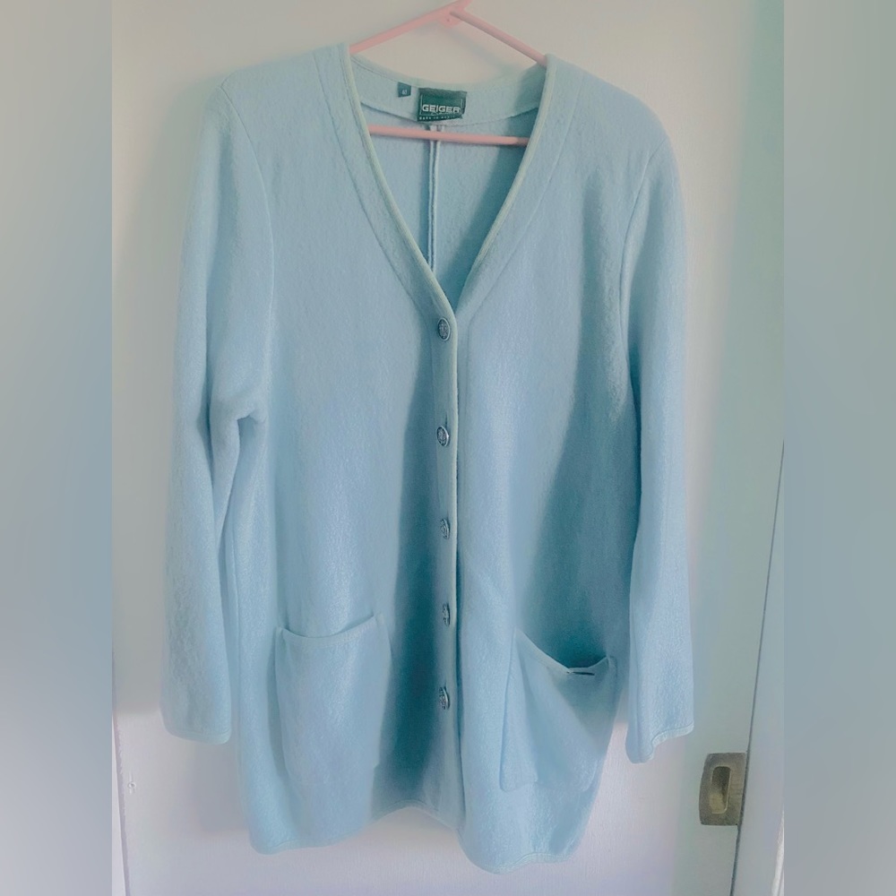 GEIGER | Vintage Pure New Wool Baby Blue Made in Austria Ladies Long Sweater